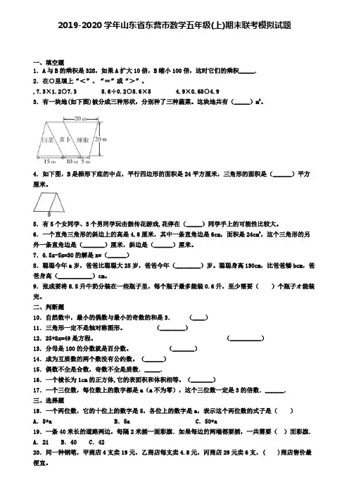 2019-2020学年山东省东营市数学五年级(上)期末联考模拟试题