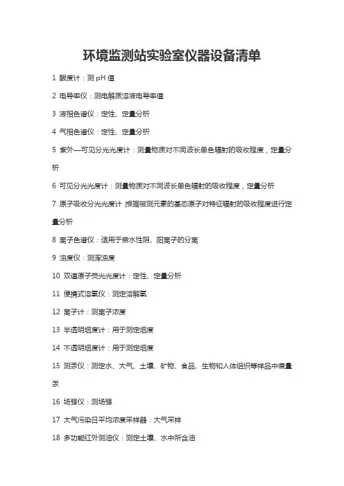 环境监测站实验室仪器设备清单
