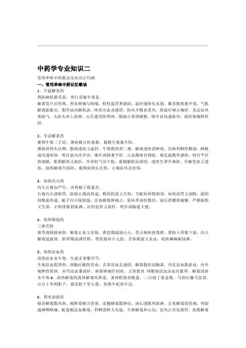 中药专业知识二-单味药歌诀及重点知识总结