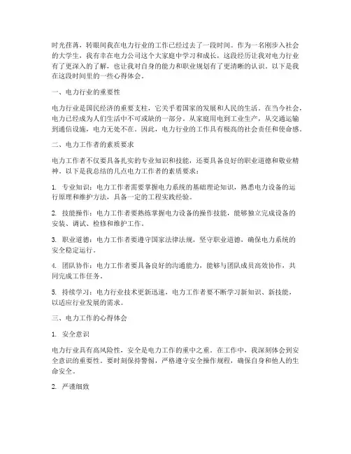 大学生电力工作心得体会