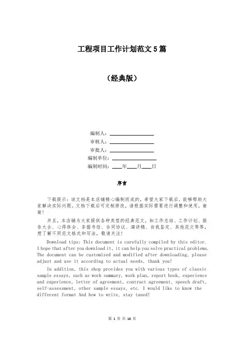 工程项目工作计划范文5篇