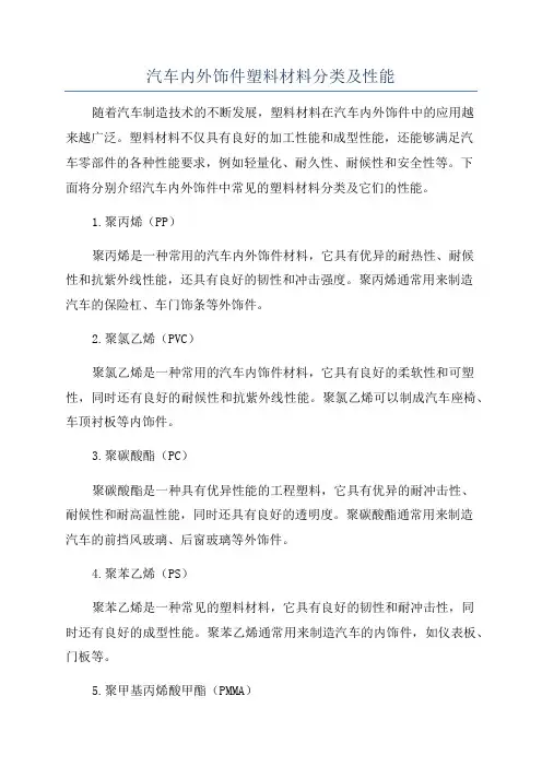 汽车内外饰件塑料材料分类及性能