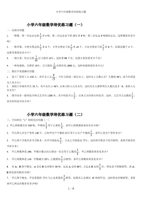 小学六年级数学培优练习题