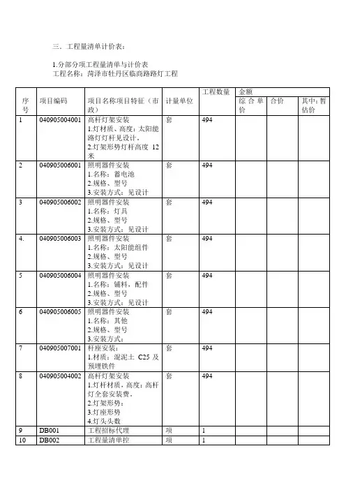 清单表
