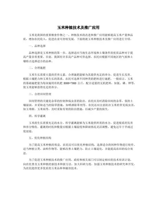 玉米种植技术及推广应用