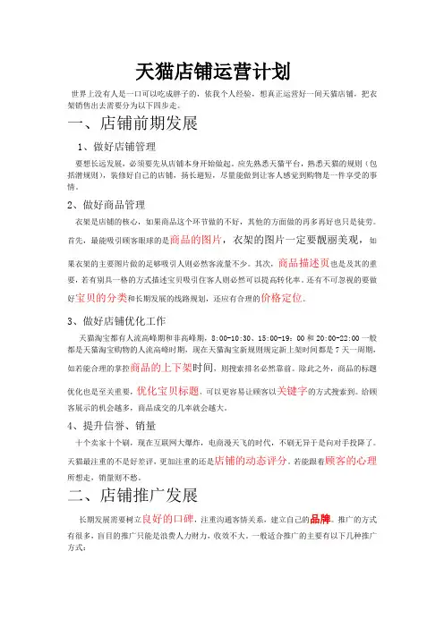 天猫店铺运营计划(新店专用)