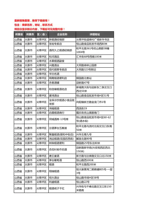 新版山西省太原市尖草坪区酒水批发企业公司商家户名录单联系方式地址大全219家