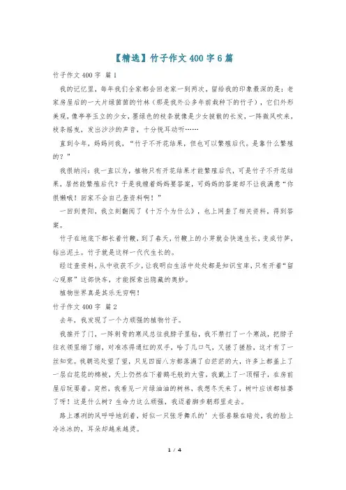 【精选】竹子作文400字6篇