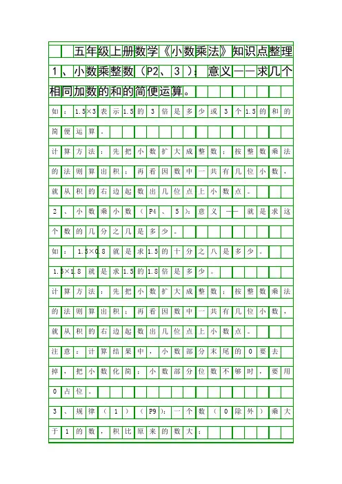 五年级上册数学小数乘法知识点整理