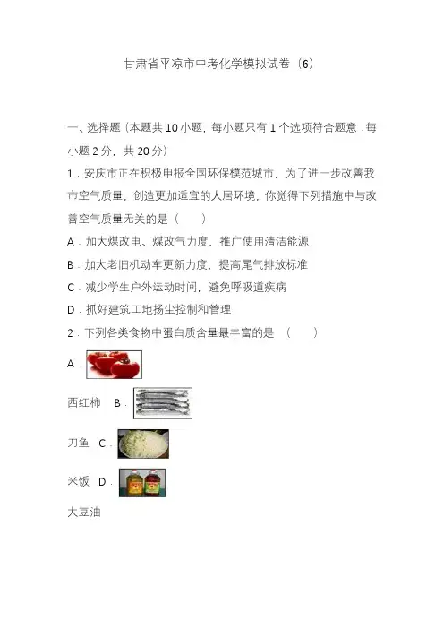 2020-2021年甘肃省平凉市中考化学模拟试题及答案详解.docx