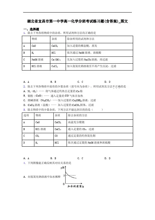 湖北省宜昌市第一中学高一化学分班考试练习题(含答案)_图文