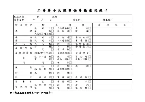 工场房舍及建筑保养检查记录卡