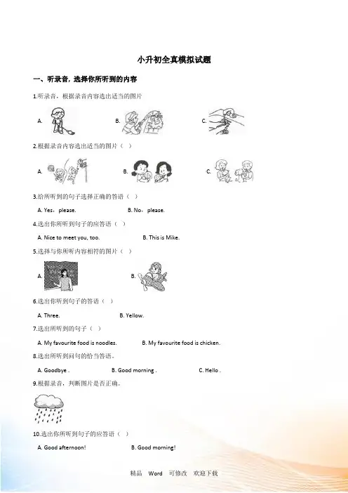 人教 (PEP)六年级下册英语小升初全真模拟试题 含答案 (3)