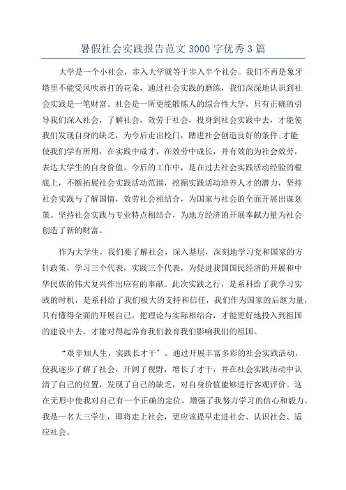 暑假社会实践报告范文3000字优秀3篇