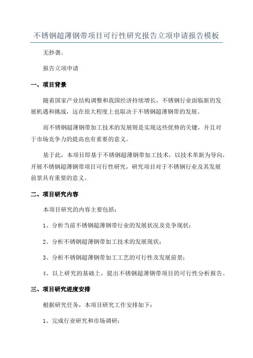 不锈钢超薄钢带项目可行性研究报告立项申请报告模板