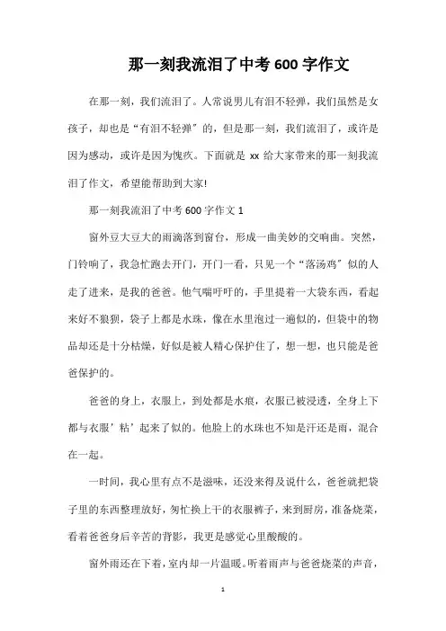 那一刻我流泪了中考600字作文