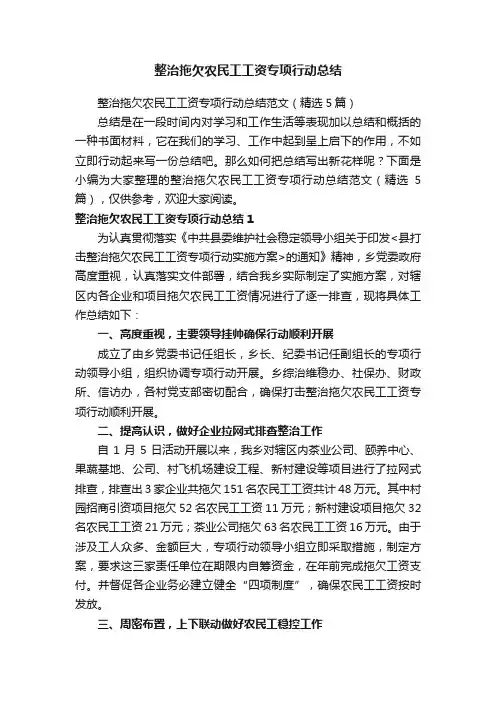 整治拖欠农民工工资专项行动总结范文（精选5篇）