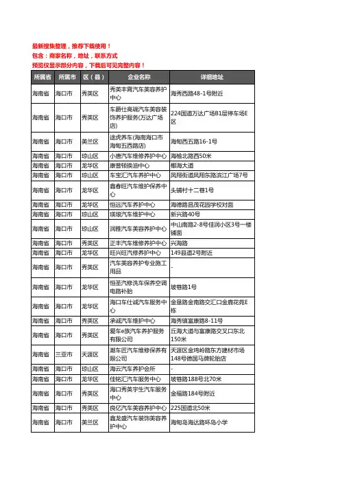 新版海南省汽车保养企业公司商家户名录单联系方式地址大全377家
