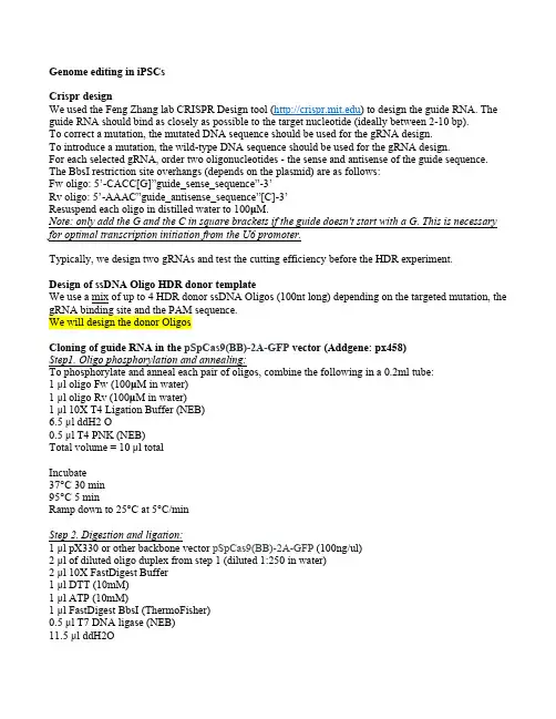 Feng Zhang实验室CRISPR设计工具在iPSCs基因组编辑中的应用说明说明书