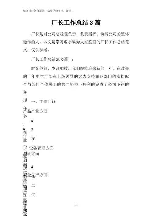 厂长工作总结3篇