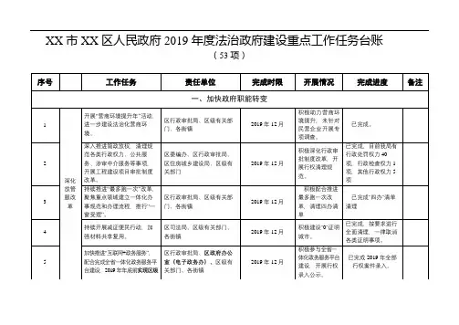 2019年度法治政府建设重点工作任务台账(53项)【模板】