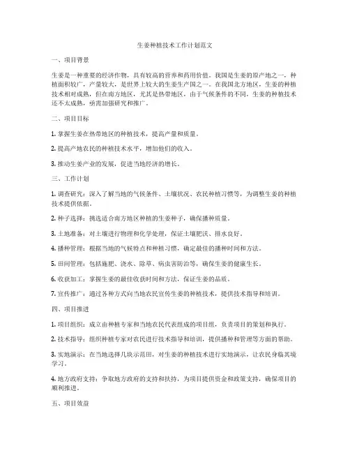 生姜种植技术工作计划范文
