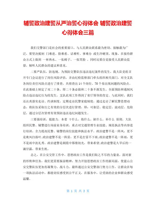 辅警政治建警从严治警心得体会辅警政治建警心得体会三篇