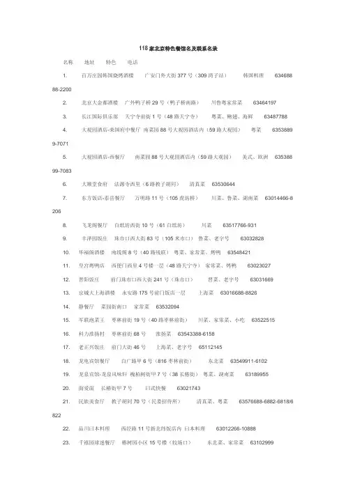 118家北京特色餐馆