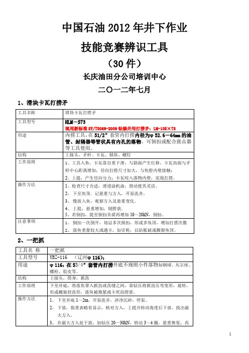 中石油2012井下作业工技能竞赛辨识工具