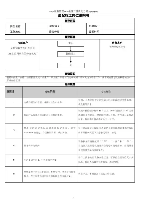 装配钳工岗位说明书