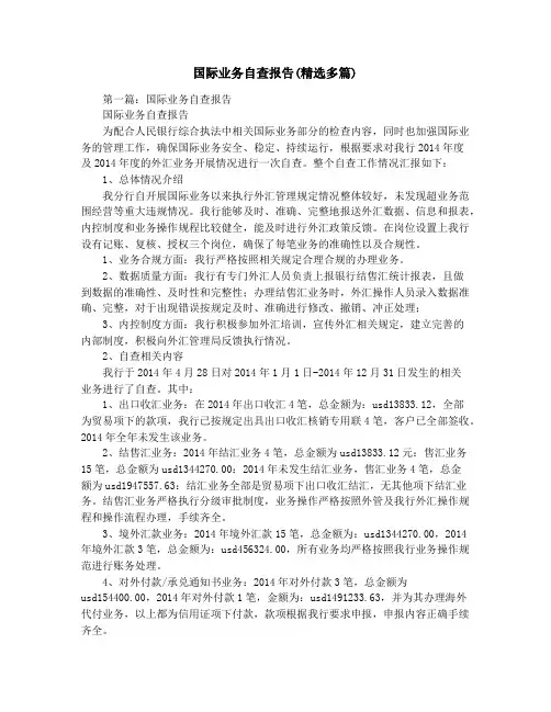 国际业务自查报告(精选多篇)