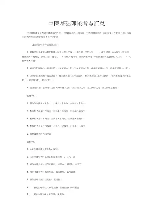 中医基础理论考点汇总