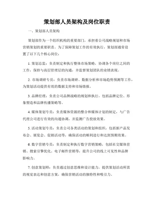 策划部人员架构及岗位职责