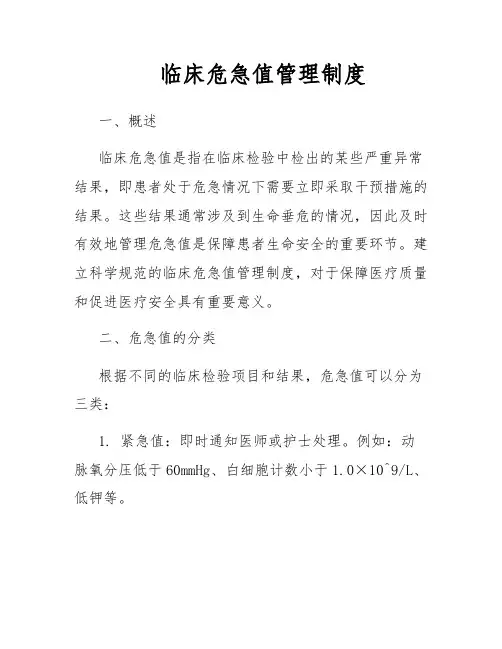 临床危急值管理制度