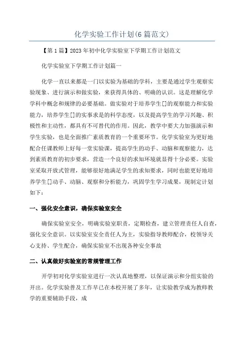 化学实验工作计划(6篇范文)