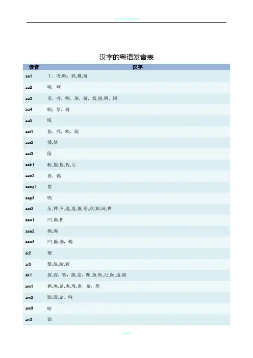 粤语全部汉字的发音表