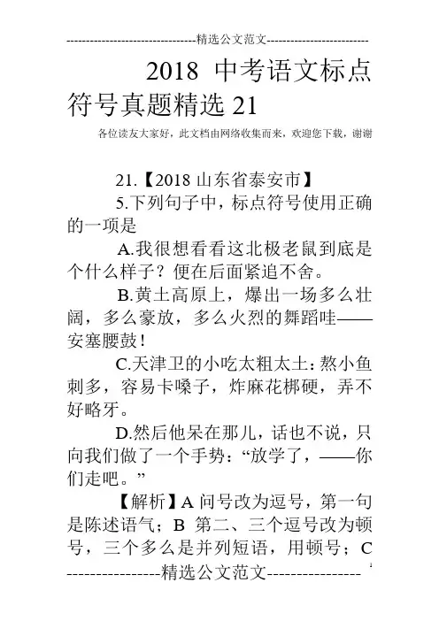 2018中考语文标点符号真题精选21