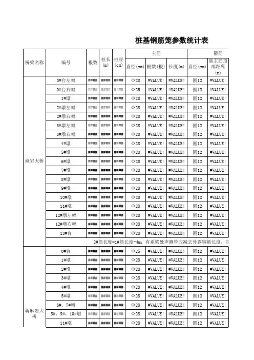 桩基钢筋笼参数统计表