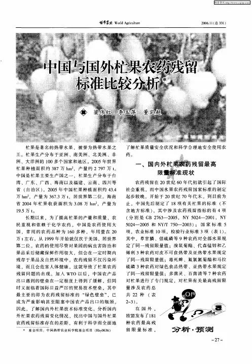 中国与国外杧果农药残留标准比较分析