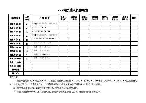 护理排班表 模板
