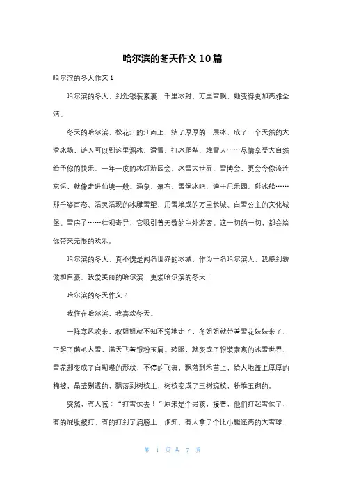 哈尔滨的冬天作文10篇