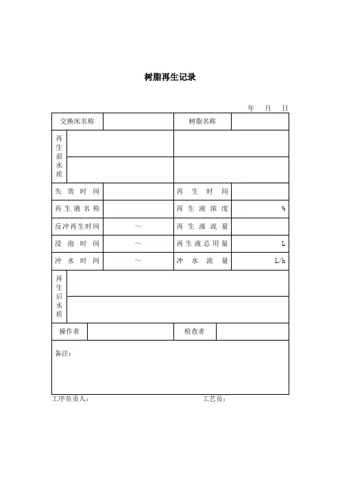 树脂再生记录