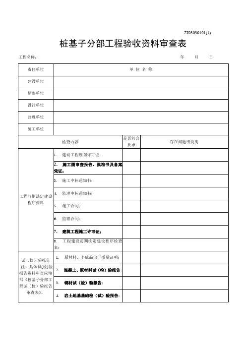 精品建筑工程各分部工程验收资料审查表