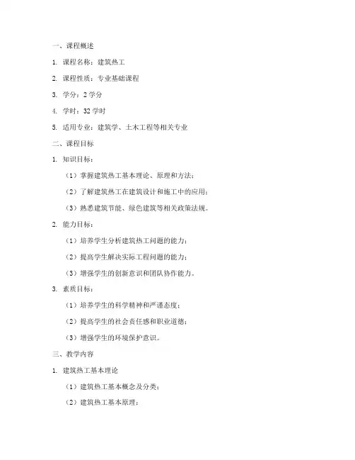 建筑热工课程设计方案模板
