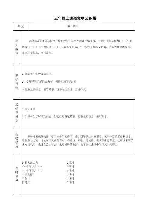 (部编)人教版五年级上册语文第三单元备课(包括园地)