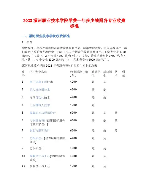 2023漯河职业技术学院学费一年多少钱附各专业收费标准