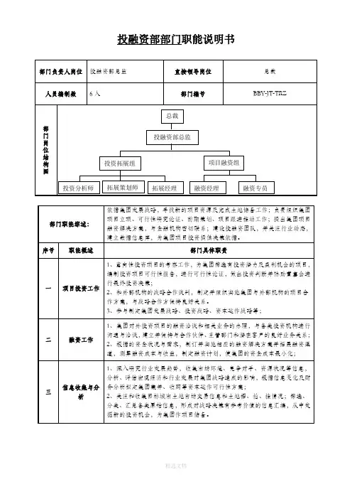 投融资部部门职能说明书