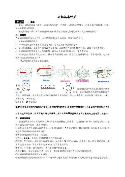 高中物理磁场知识点详细总结