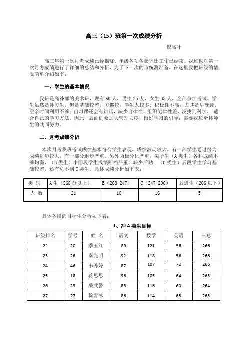 高三美术第一次月考成绩分析