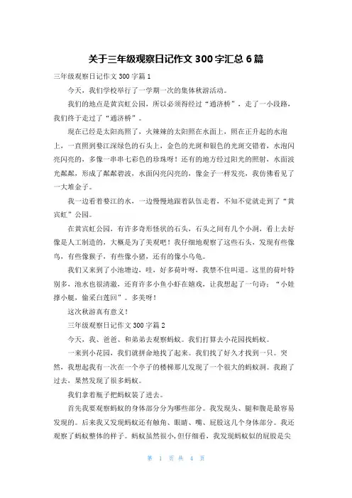 关于三年级观察日记作文300字汇总6篇